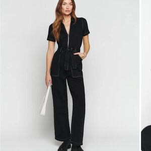Reformation Cassidy Denim Jumpsuit Black - Size 10